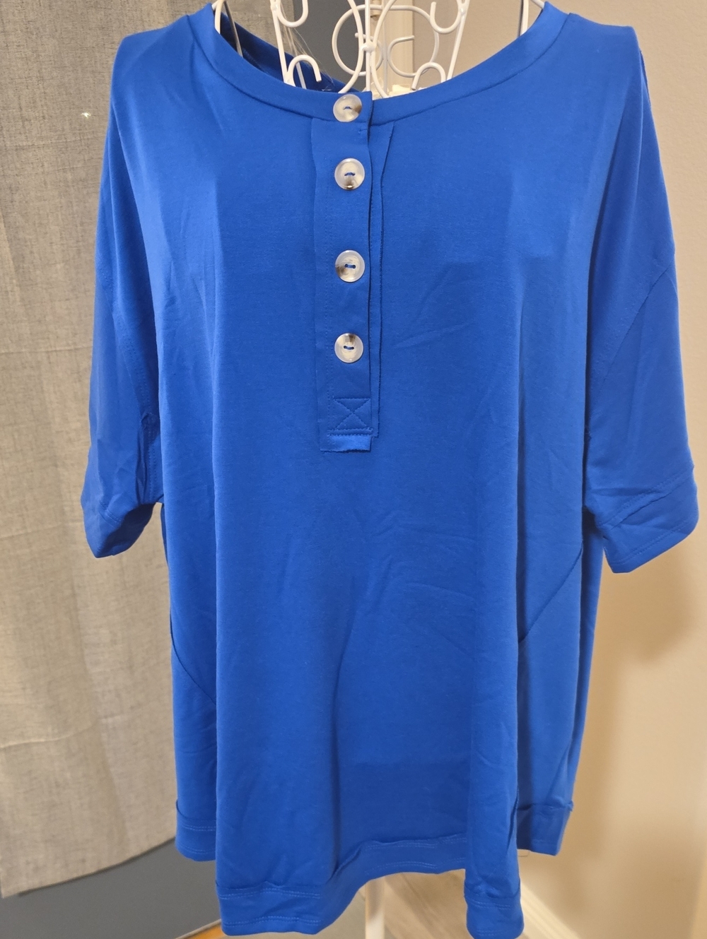Andrée by Unit, blue with button detail,Polyester blend tunic top,